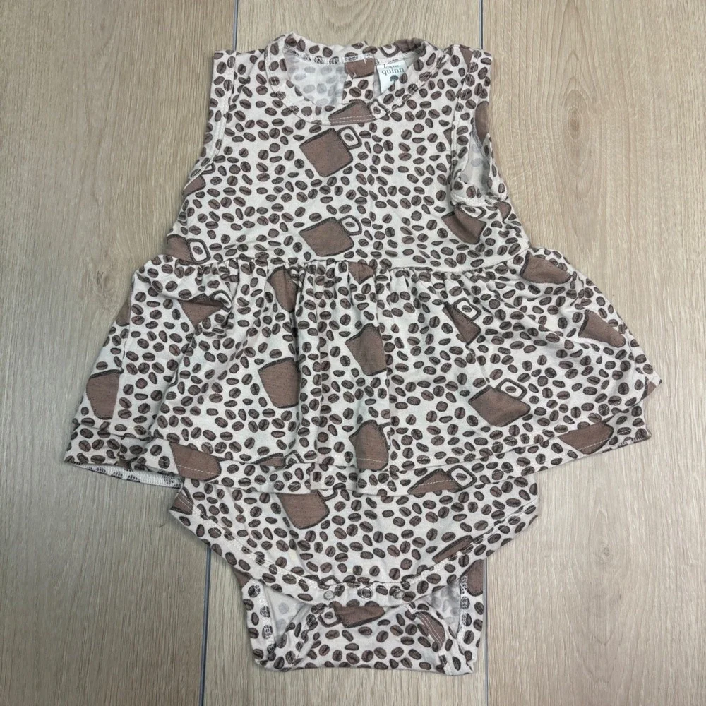 LOT OF 2 Kate Quinn Baby Girls 2T Coffee Bodysuit Floral Halter Bubble Romper